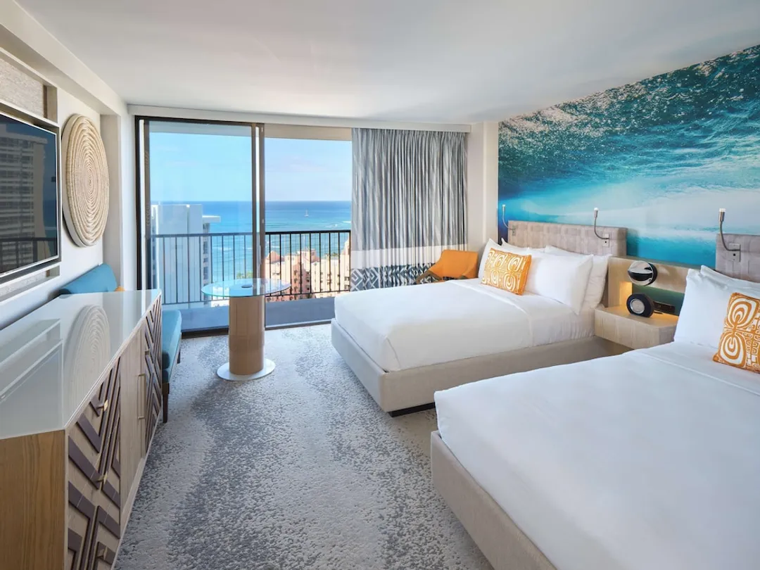 奧瑞格威基基海灘尋寶者飯店-客房, 2 張標準雙人床, 海景 (Diamond Head Room)-1